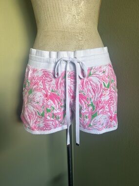Lilly Pulitzer Pink and Green Floral Drawstring Athletic Shorts